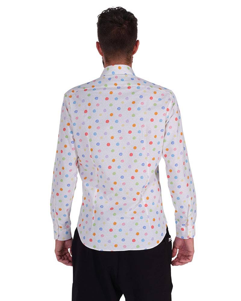 Poggianti Camicia Fantasia Collo Morbido Bianco Prezzo Ridotto