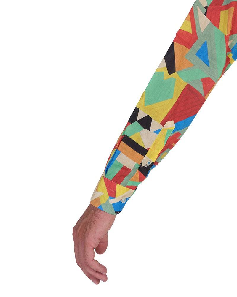 Poggianti Camicia fantasia geometrica multicolor, Collo coreano Offerta