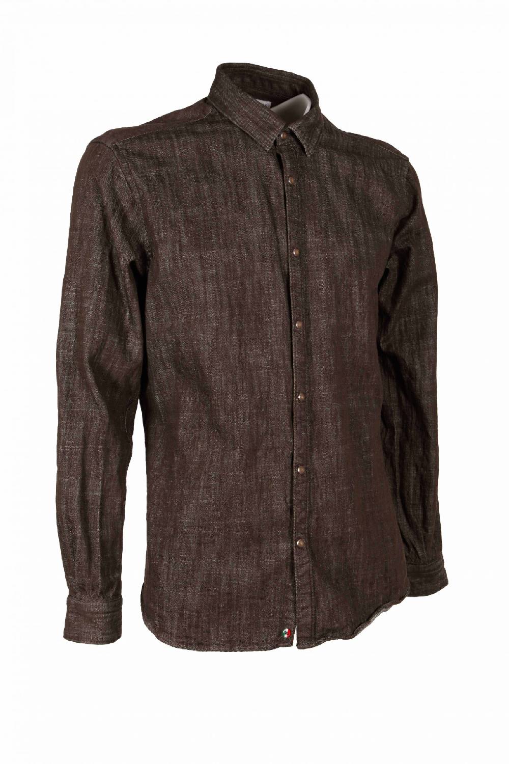 Poggianti Camicia uomo in denim verde militare CHIUSI-66F-233-02 Vendita Calda