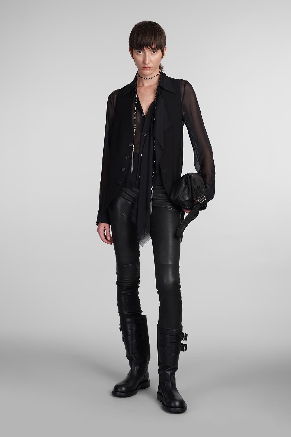 Deliberti Ann Demeulemeester Leggings florence in pelle nera cod. 406853 - Deliberti The Luxury Shopping Sottocosto
