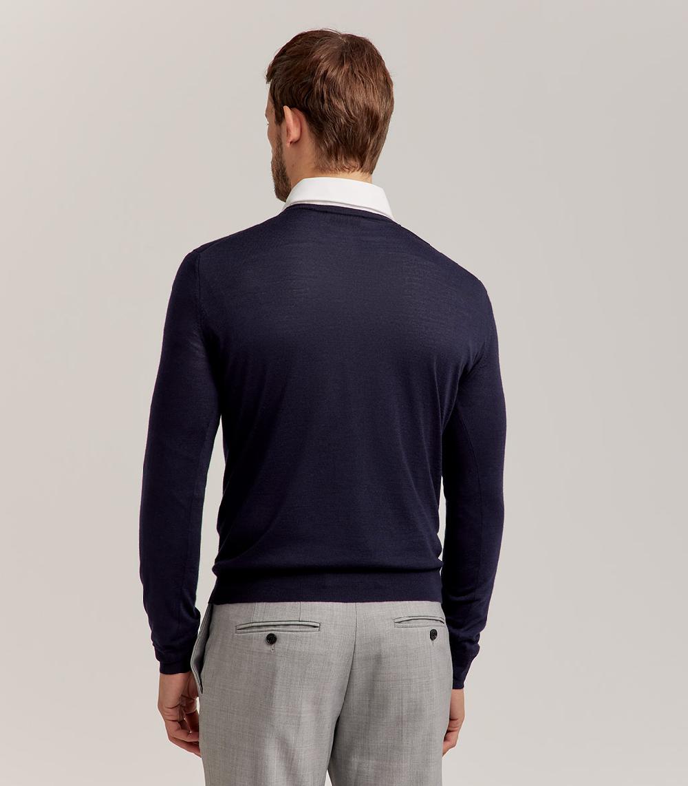 S.Moritz COLLO V LANA SETA CASHMERE - BLU NAVY Fino Al -60%