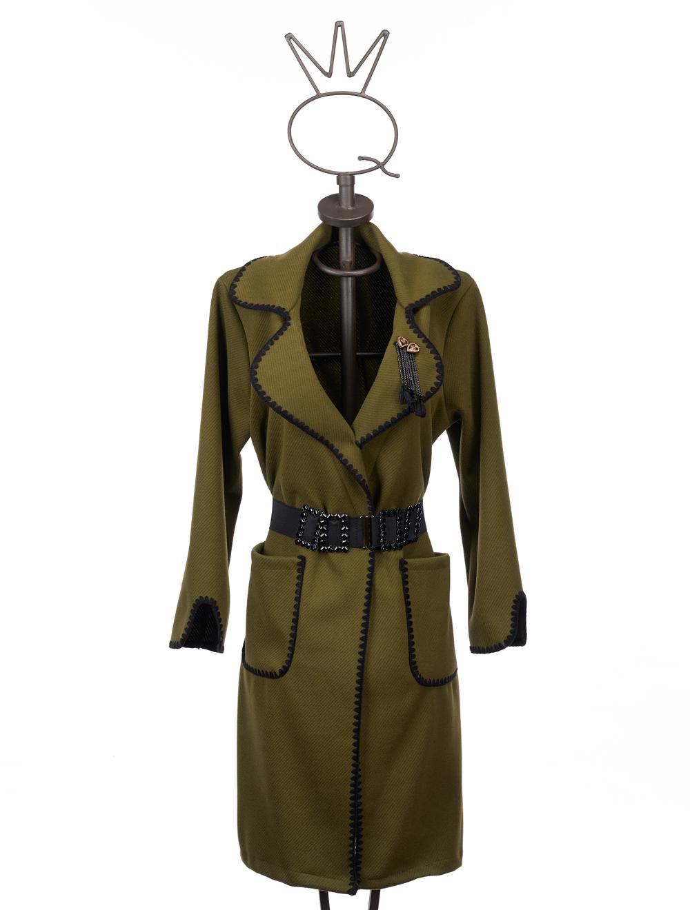 Save The Queen Cappotto verde con bordi ricamati Moda
