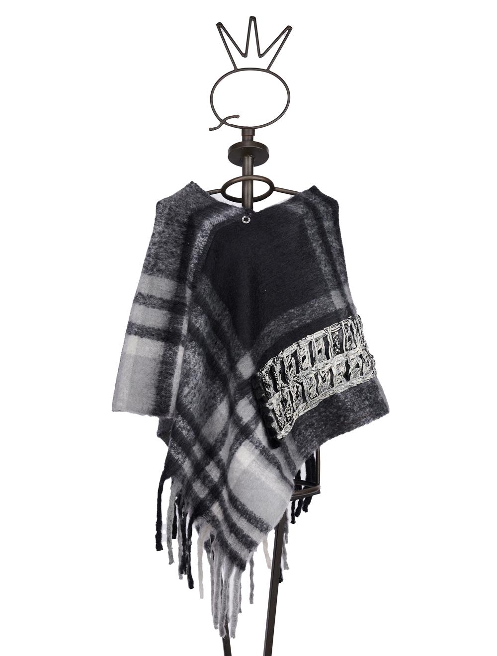 Save The Queen Poncho in jacquard nero e grigio Spedizione Gratuita
