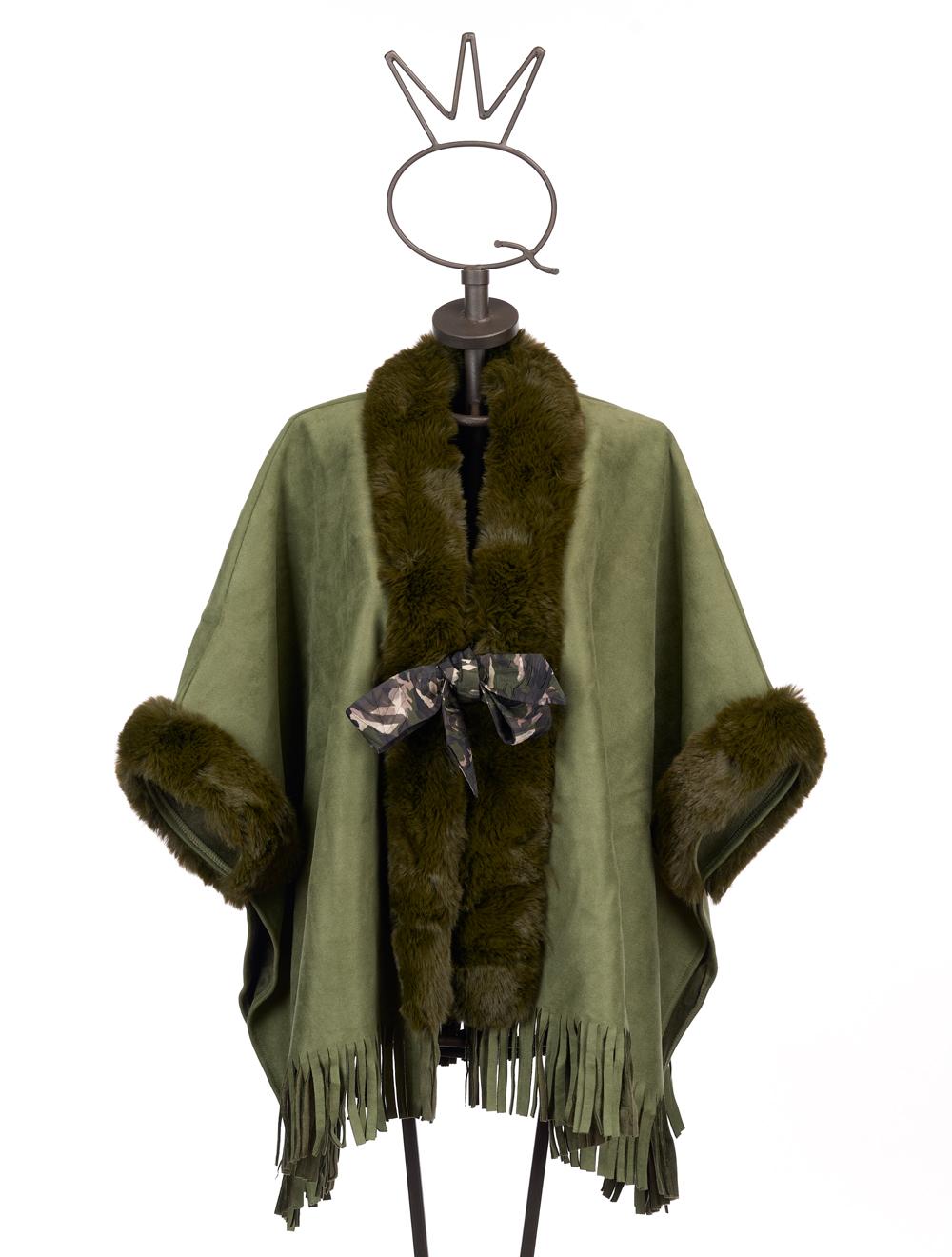 Save The Queen Mantella con frange in eco shearling Pezzi Unici