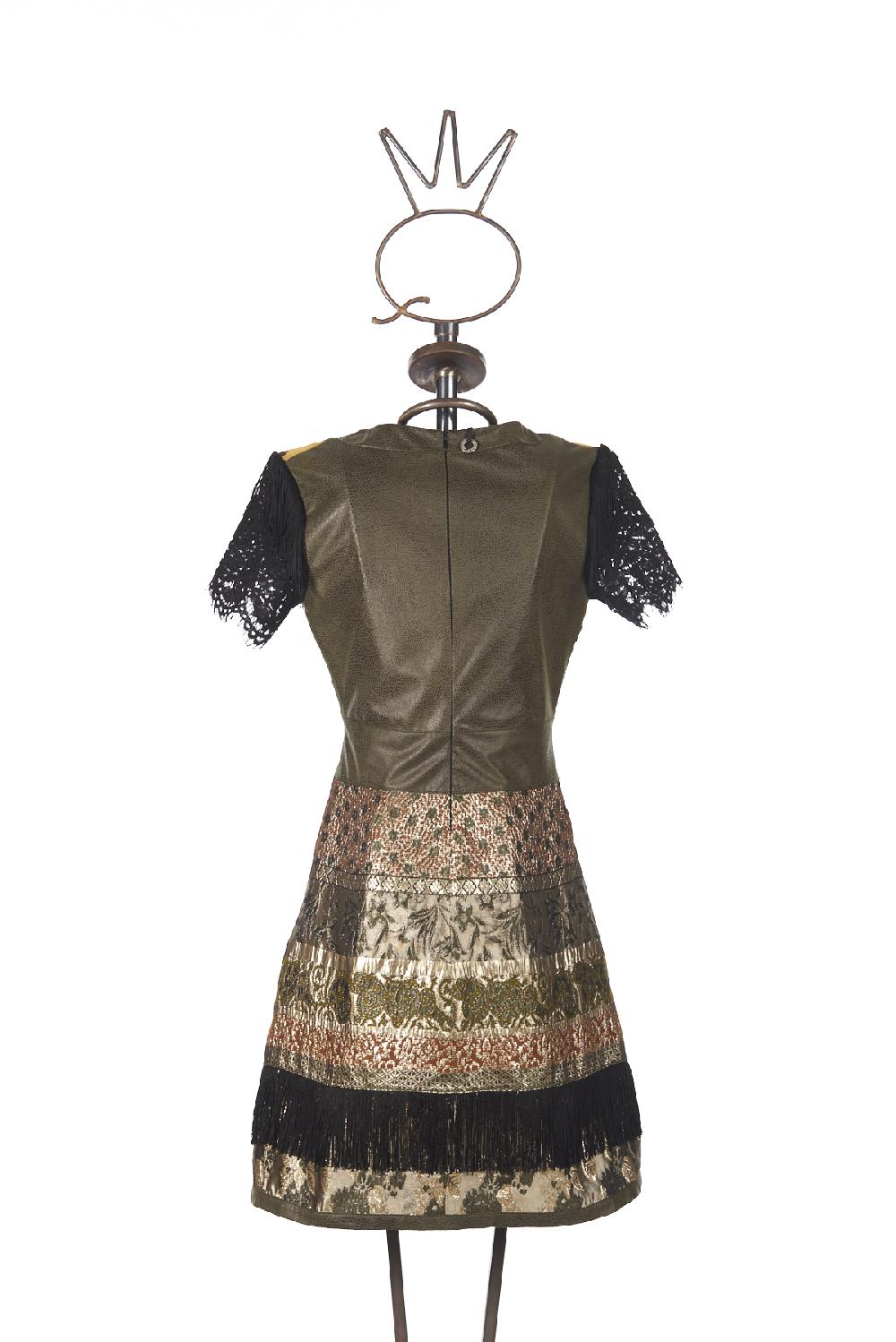 Save The Queen vestito corto con lavorazione patchwork di tessuti operati ricamati ed ecopelle I Più Venduti