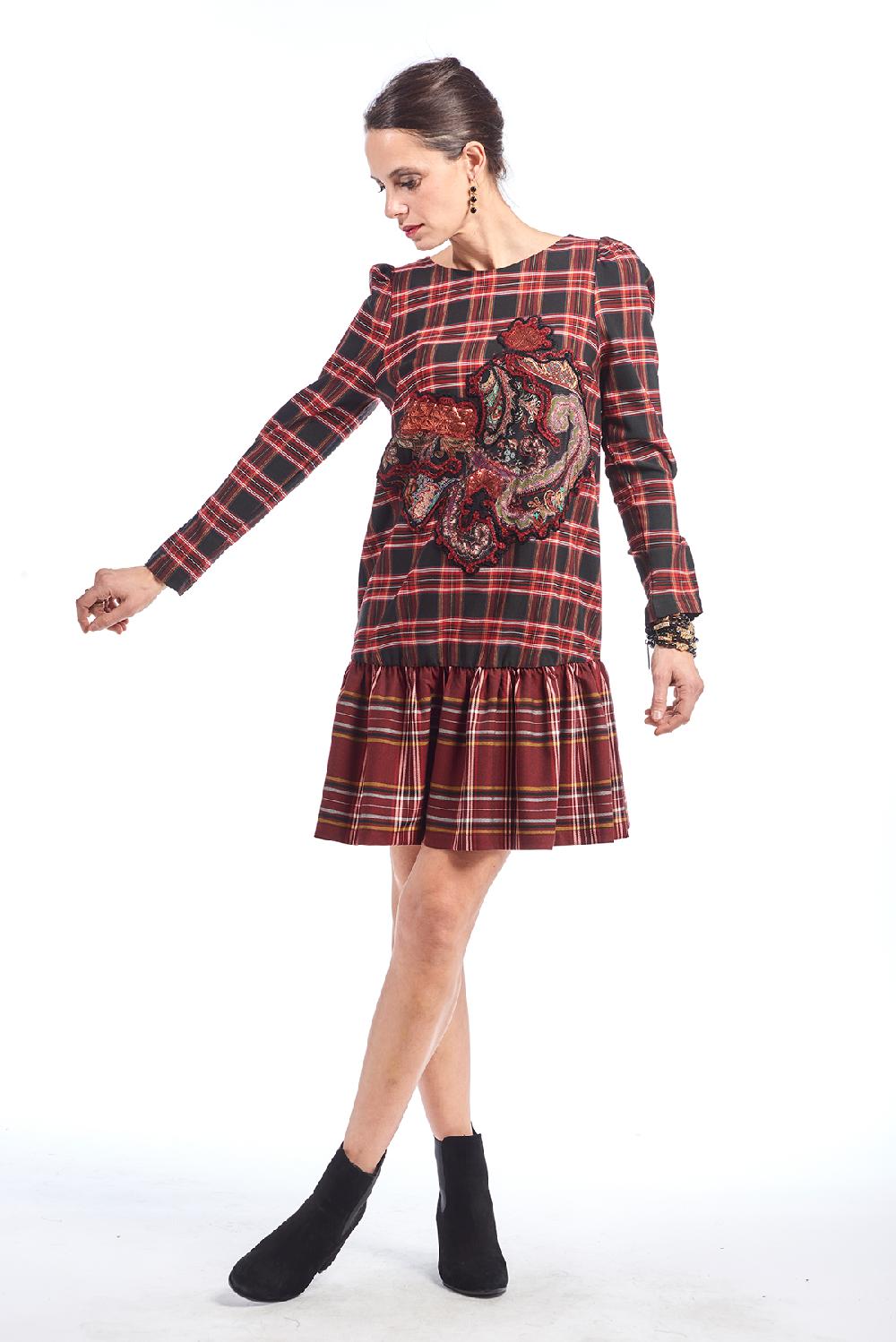 Save The Queen vestito corto in tessuto tartan con ricamo In Saldo