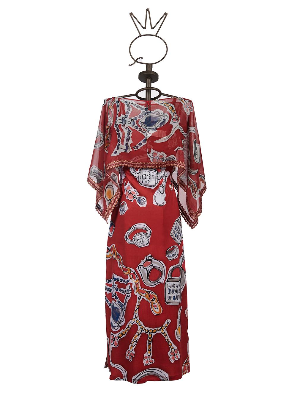 Save The Queen Vestito lungo con stampa “anelli” e poncho in chiffon Vendite Flash