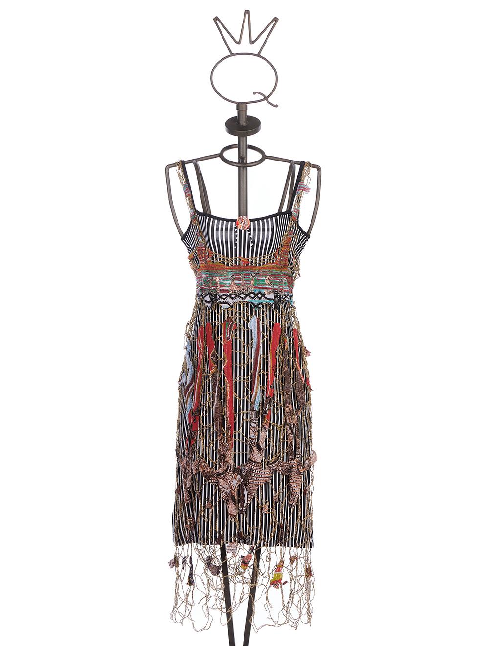 Save The Queen Vestito al ginocchio a righe con rete e ricamo Moda