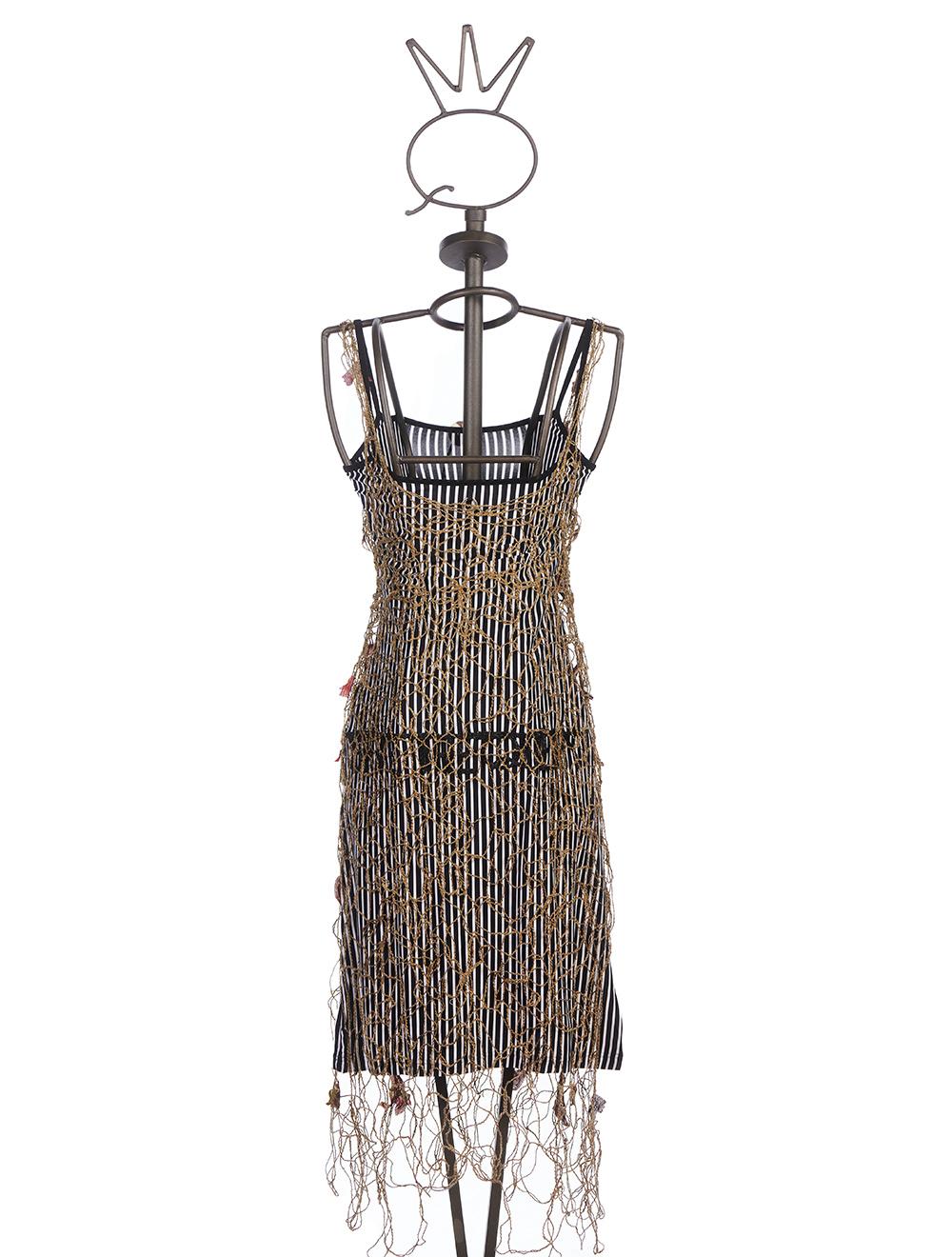 Save The Queen Vestito al ginocchio a righe con rete e ricamo Moda