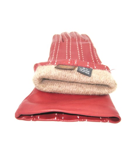 Sermoneta Gloves Guanto in Nappa 4bt con Impunture e Cinturino Rosso scuro/Panna Italia