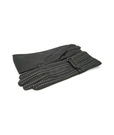 Sermoneta Gloves Guanto in Nappa 4bt con Impunture e Cinturino Nero/Ecru Nuovo