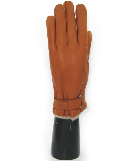 Sermoneta Gloves Guanto in Nappa foderato cashmere con cinturino Tan Offerta