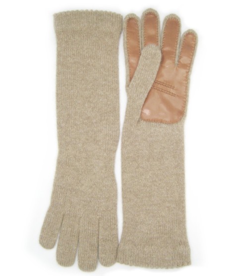 Sermoneta Gloves Guanto in 100% cashmere 4bt con palmo in Nappa Taupe/Tan Nuovo