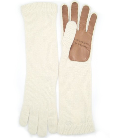 Sermoneta Gloves Guanto in 100% cashmere 4bt con palmo in Nappa Panna/Tan Vendita
