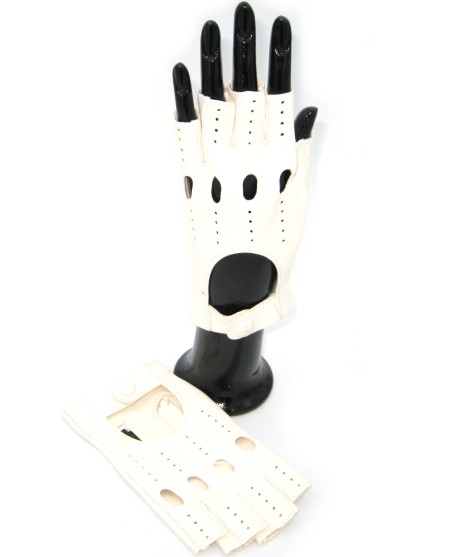 Sermoneta Gloves Guanto Guida in Nappa sfoderato 1/2 dita Bianco Qualità Garantita