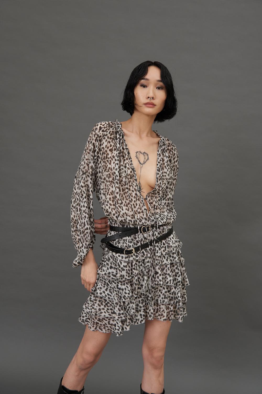 Soallure GONNA CORTA A BALZE CON FANTASIA LEOPARDATA In Vendita