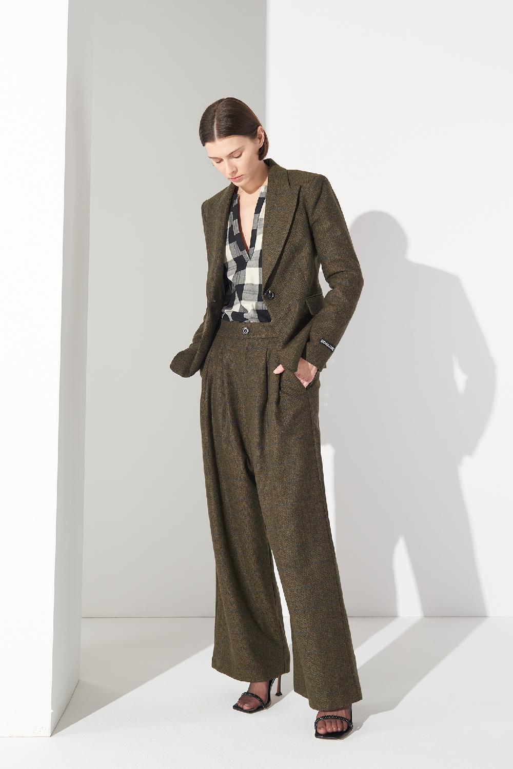 Soallure PANTALONE PALAZZO CON PENCES IN PANNO SPINATO I Più Venduti