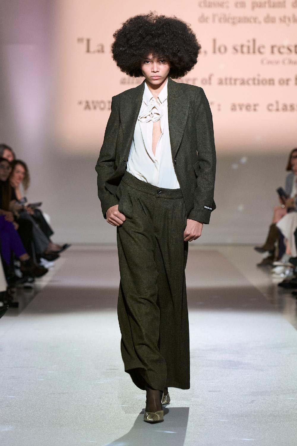 Soallure PANTALONE PALAZZO CON PENCES IN PANNO SPINATO I Più Venduti