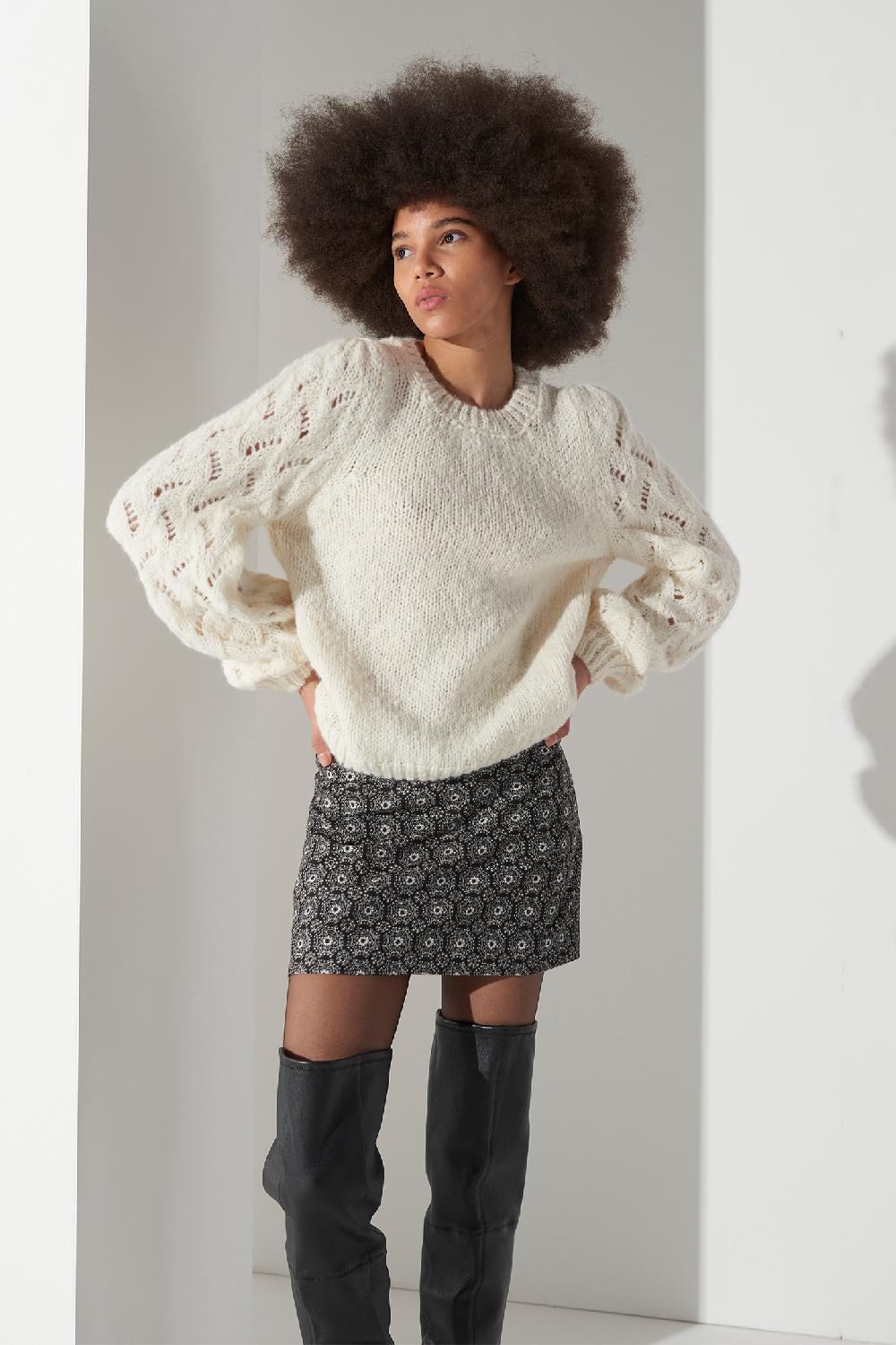 Soallure MAGLIA MANICHE TRAFORATE IN ALPACA Economico