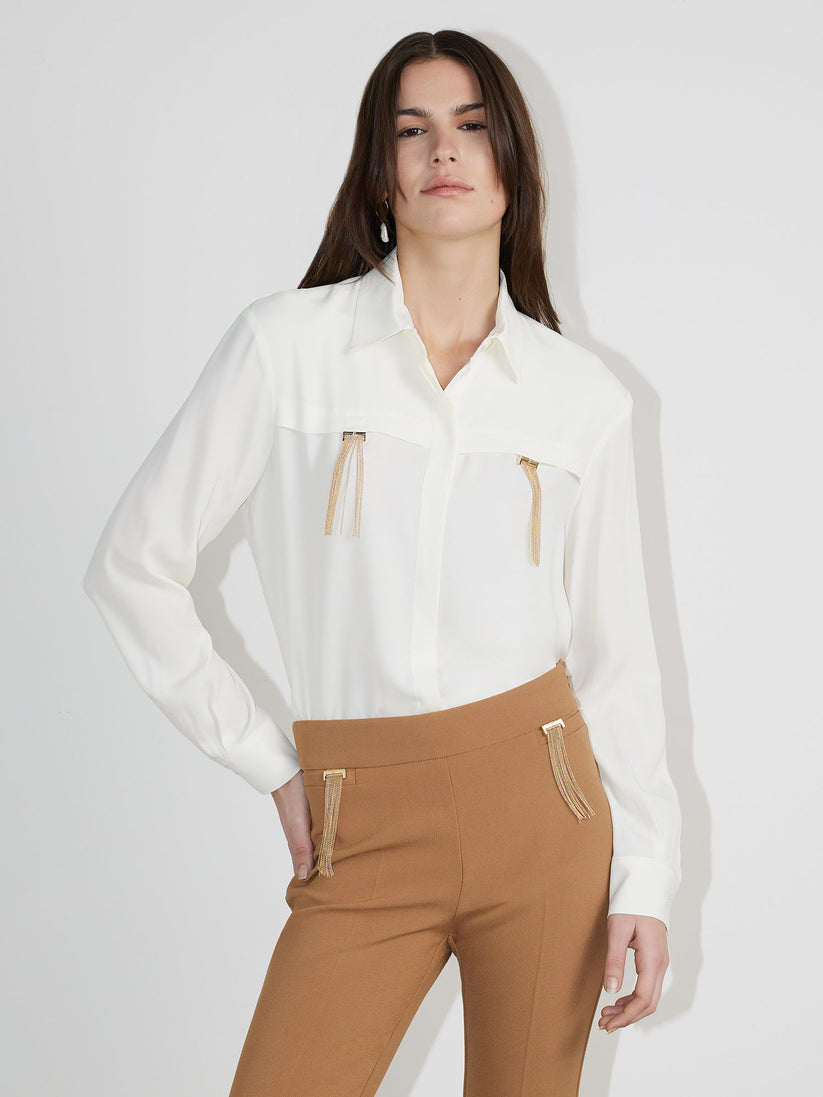 Space Simona Corsellini Camicia in acetato seta con doppio passante frange pendenti Online