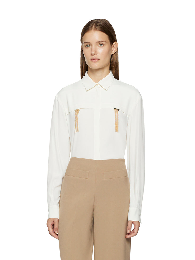 Space Simona Corsellini Camicia in acetato seta con doppio passante frange pendenti Online