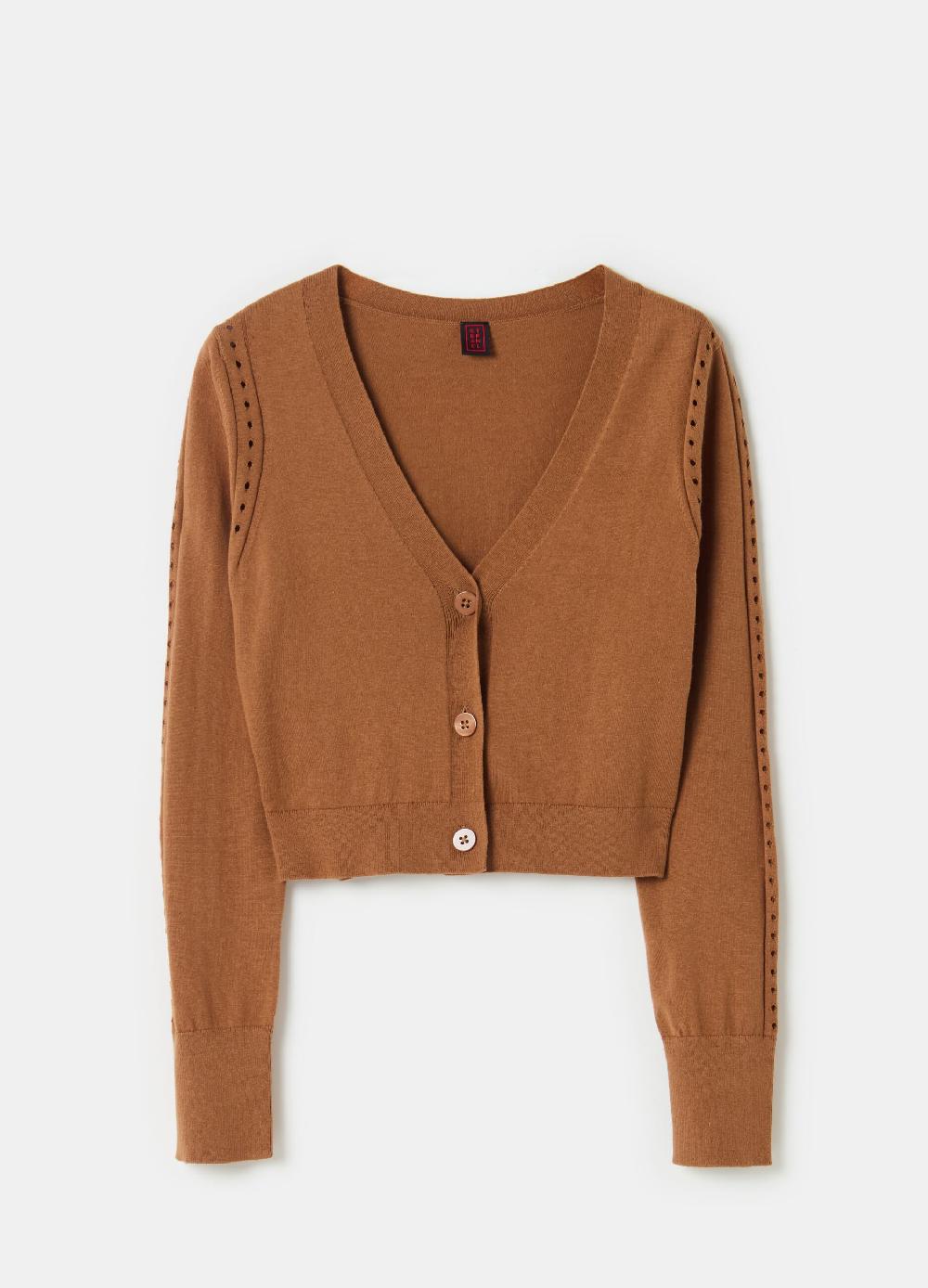 Stefanel Cardigan con dettagli traforati scollo a V Spedizione Gratuita