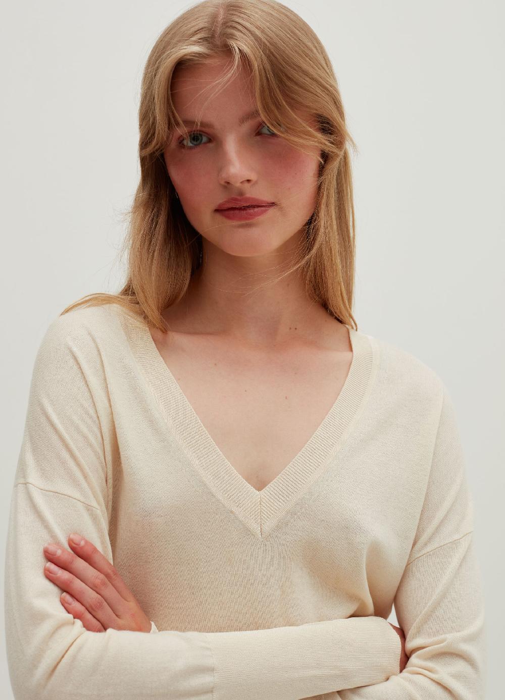Stefanel Pullover in lana e seta con scollo a V In Saldo