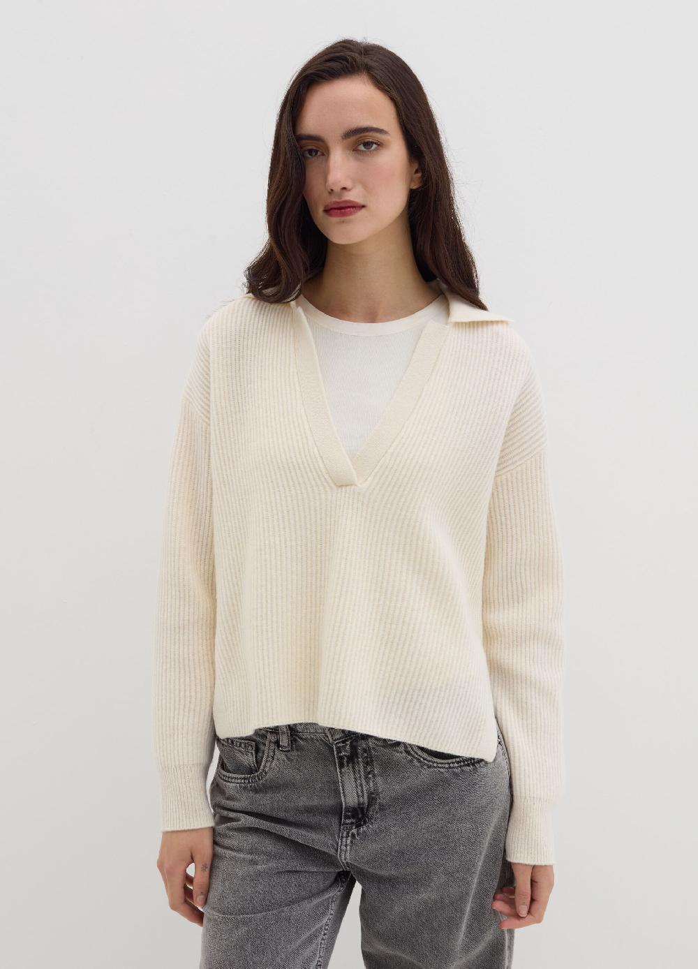 Stefanel Maglia in lana cardata con scollo a polo Moda