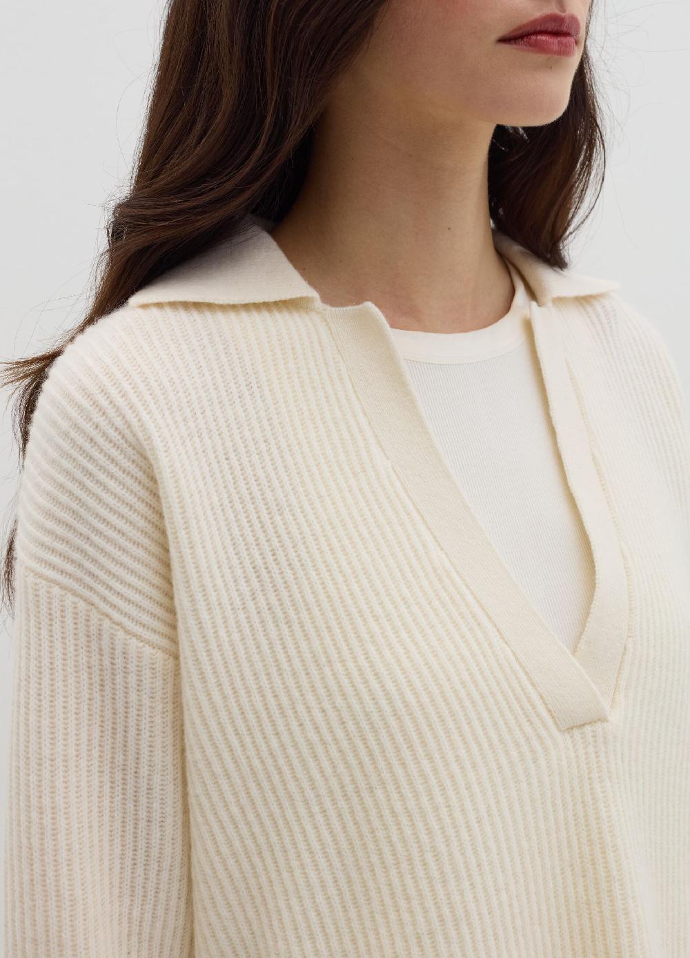 Stefanel Maglia in lana cardata con scollo a polo Moda