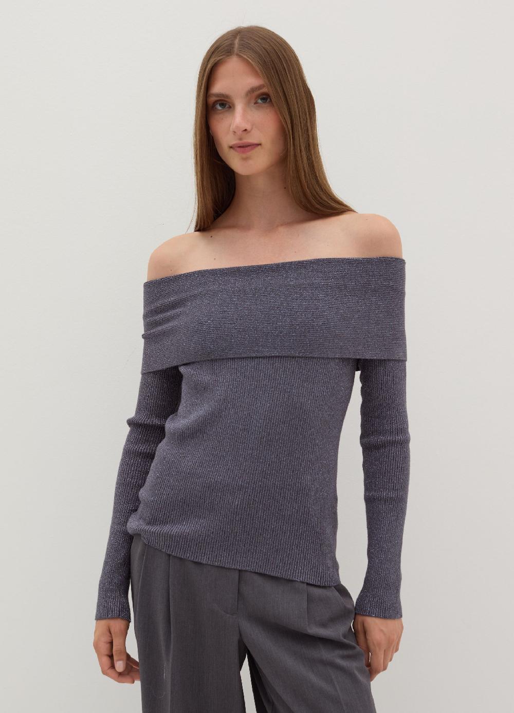 Stefanel T-shirt in lurex a costine con spalle scoperte Online