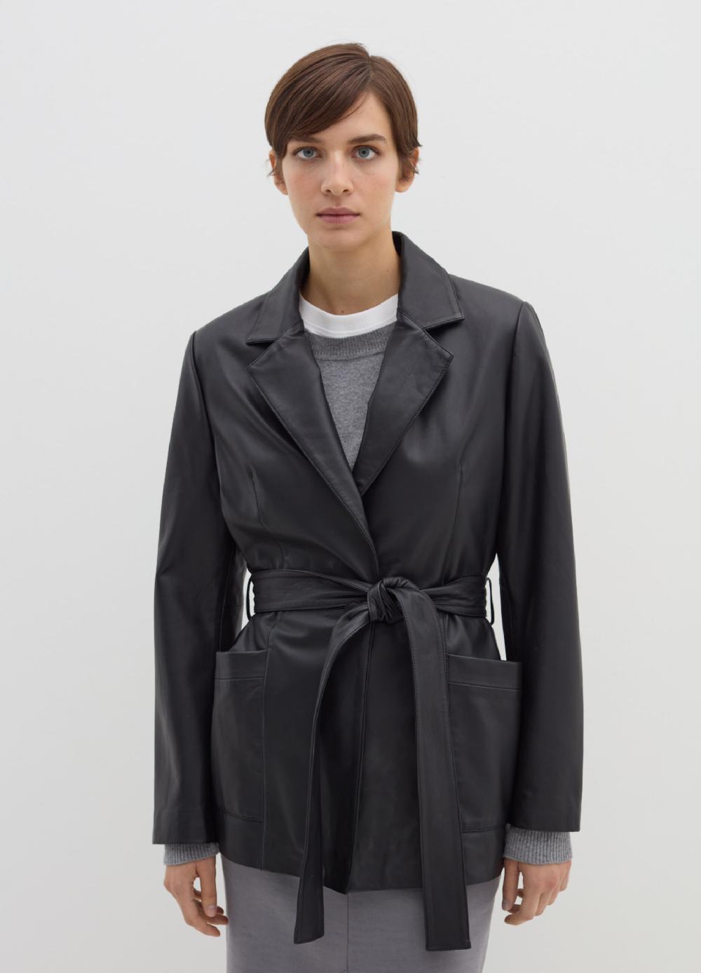 Stefanel Giacca corta in pelle con cintura Hotsell