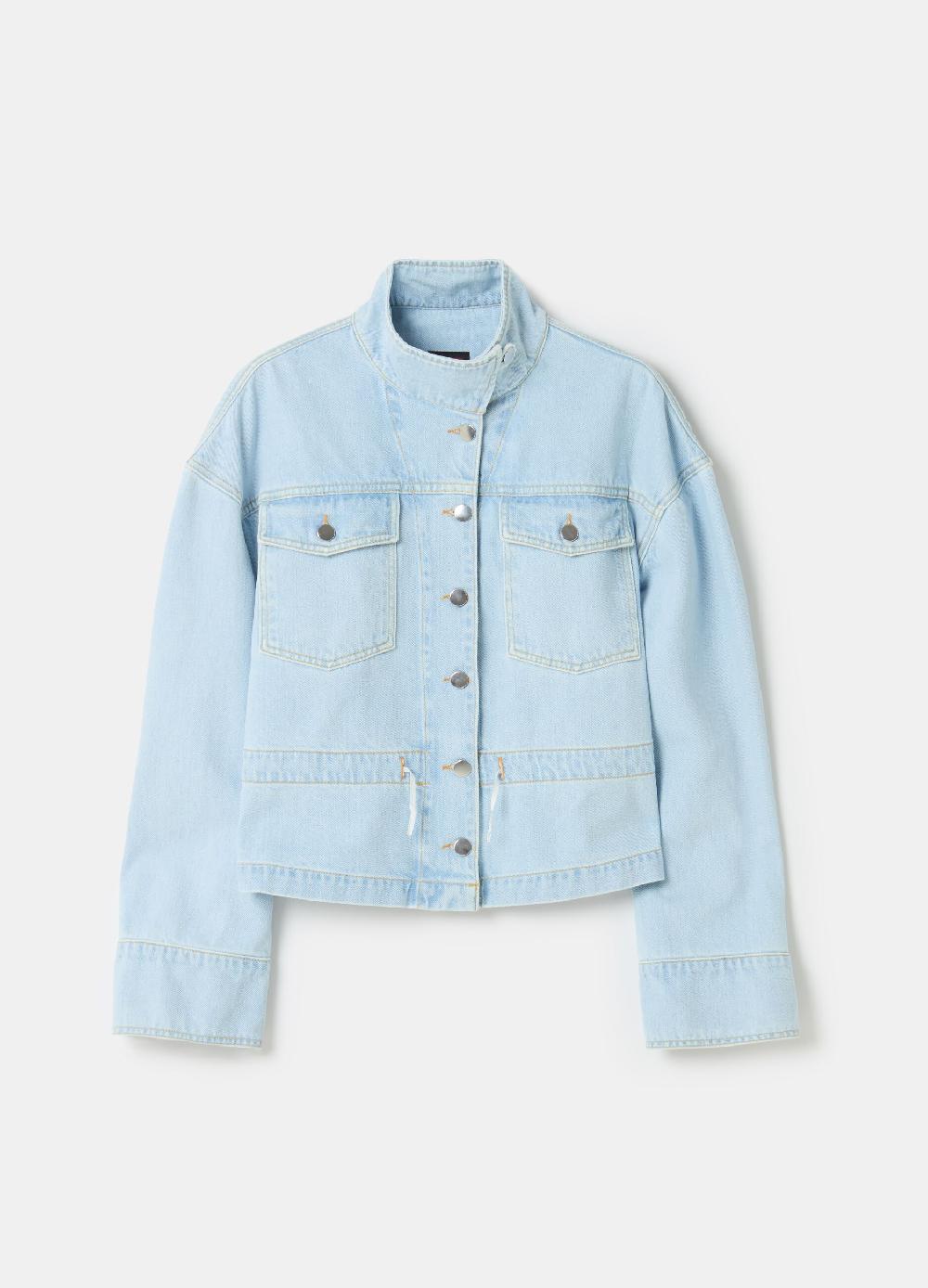 Stefanel Giubbino corto over in denim a collo alto Nuovo