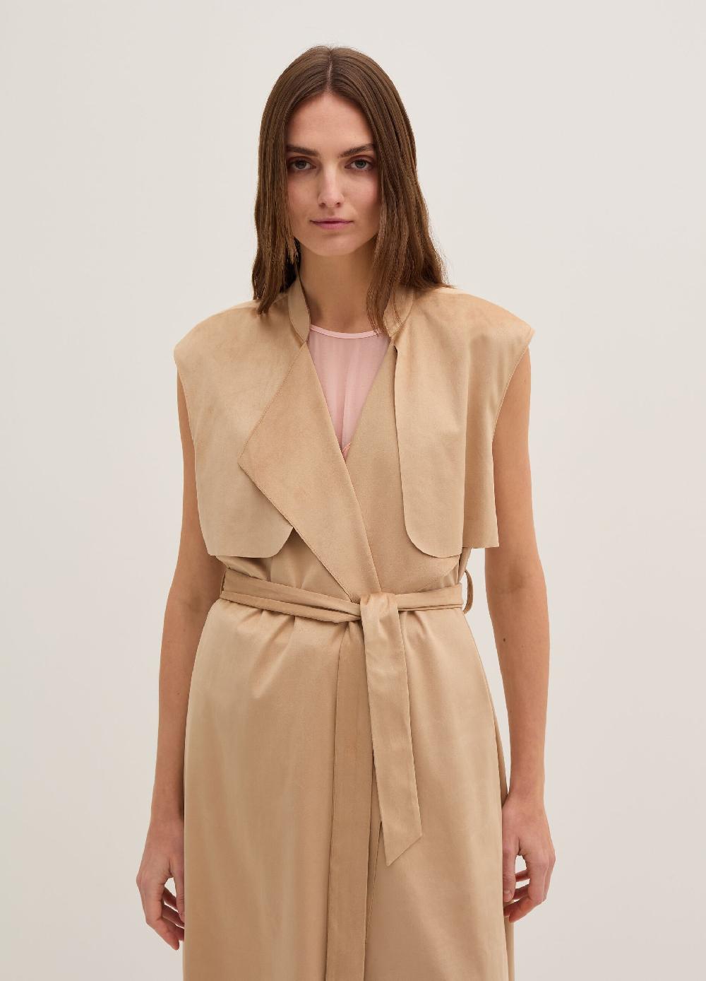 Stefanel Gilet lungo scamosciato con cintura Economico