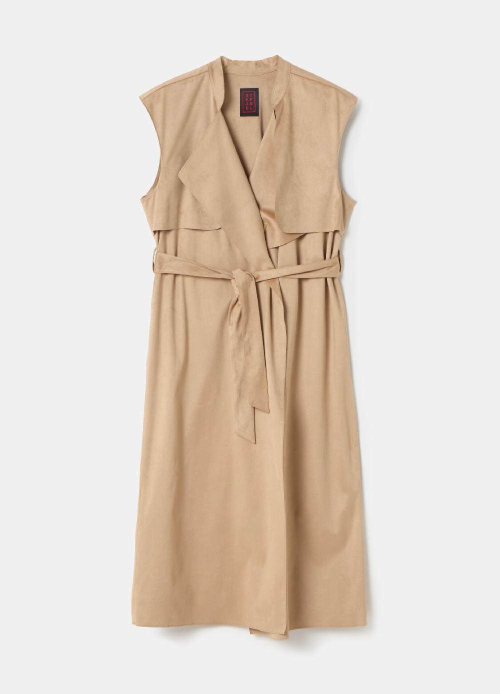 Stefanel Gilet lungo scamosciato con cintura Economico