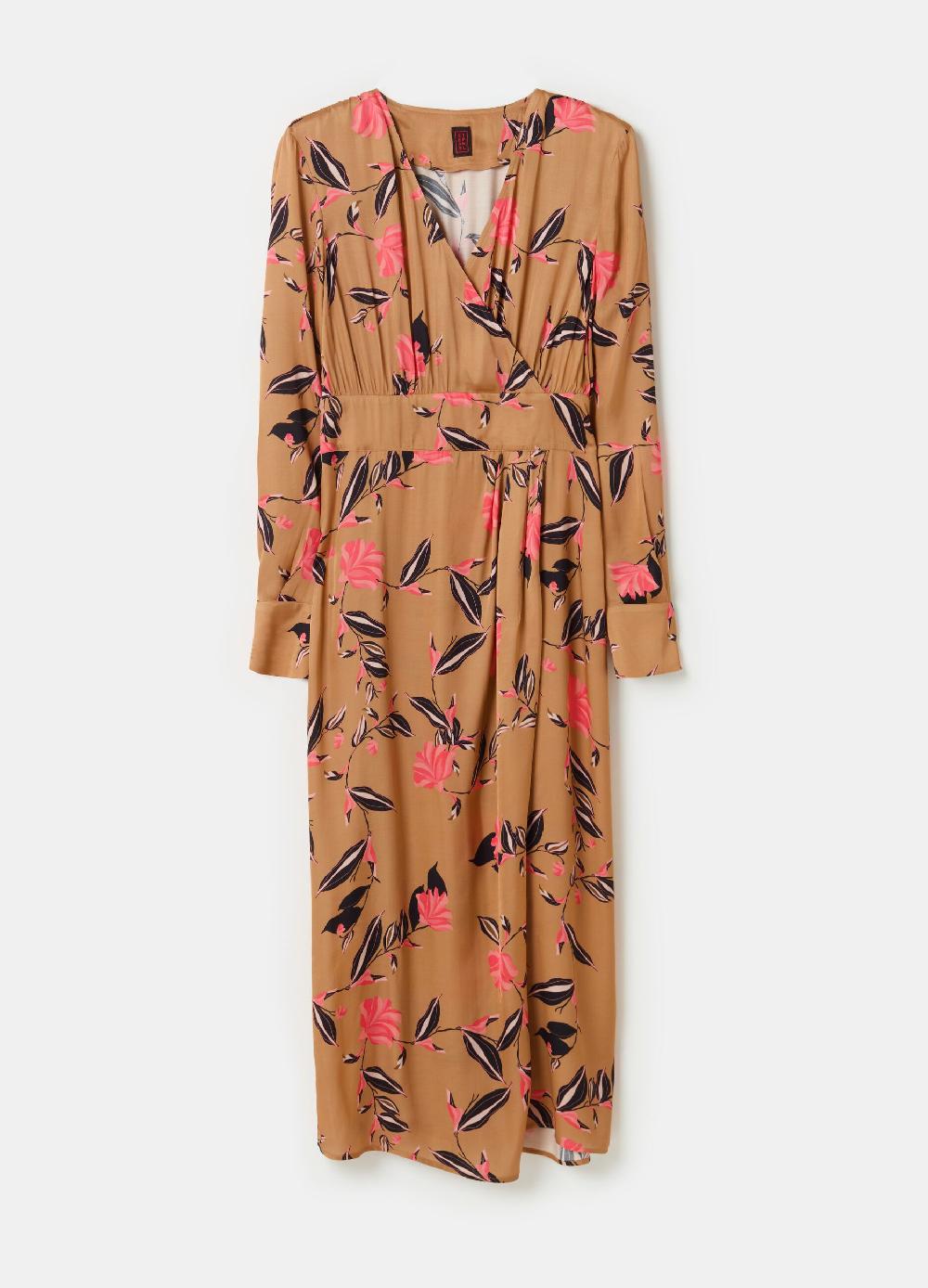 Stefanel Vestito lungo in satin stampa floreale In Vendita