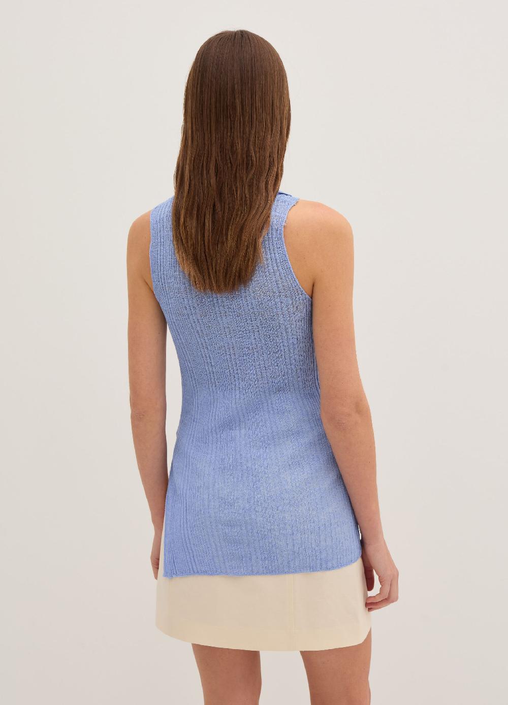 Stefanel Top smanicato a costine con scollo a polo Italia