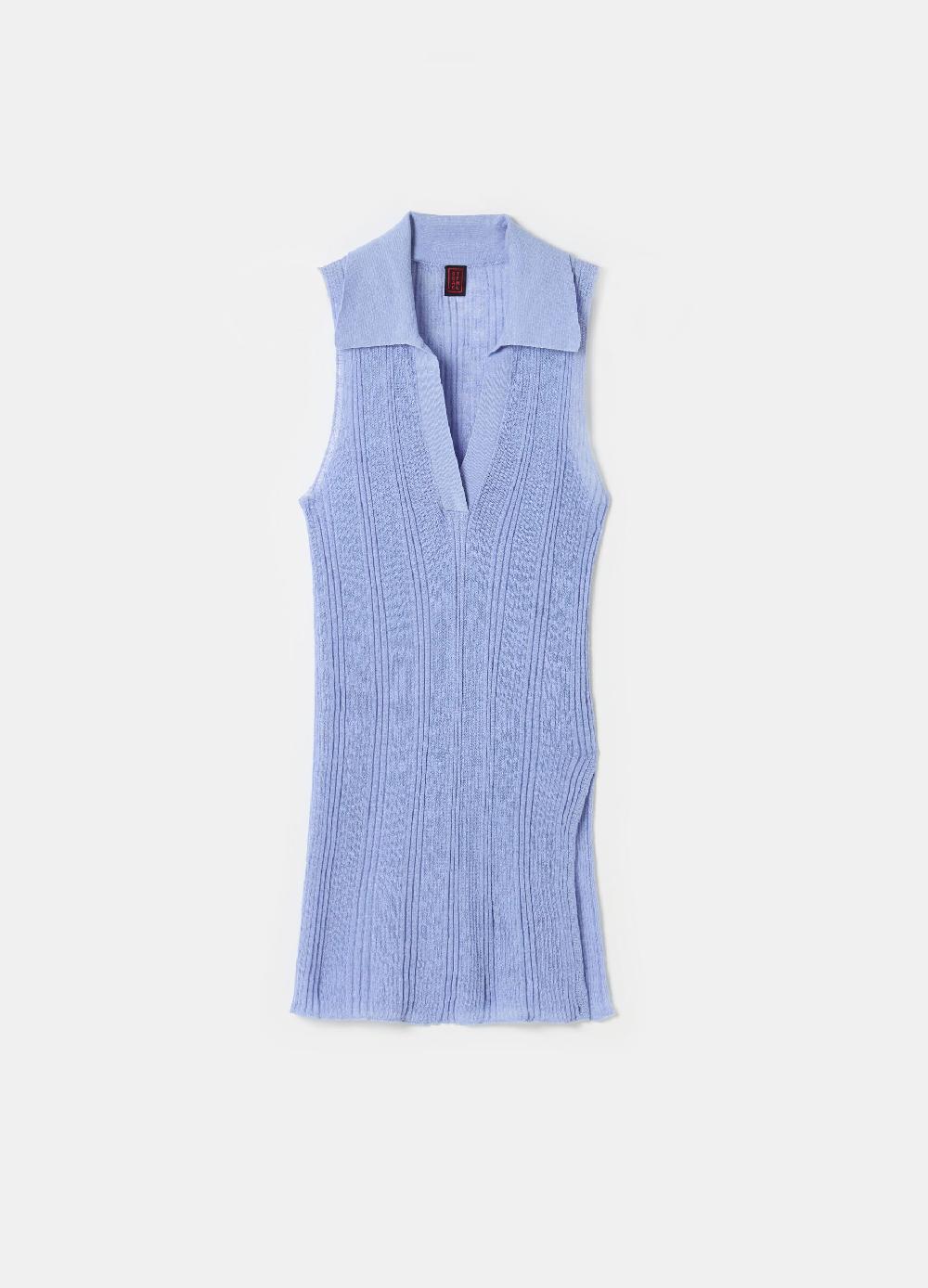Stefanel Top smanicato a costine con scollo a polo Italia