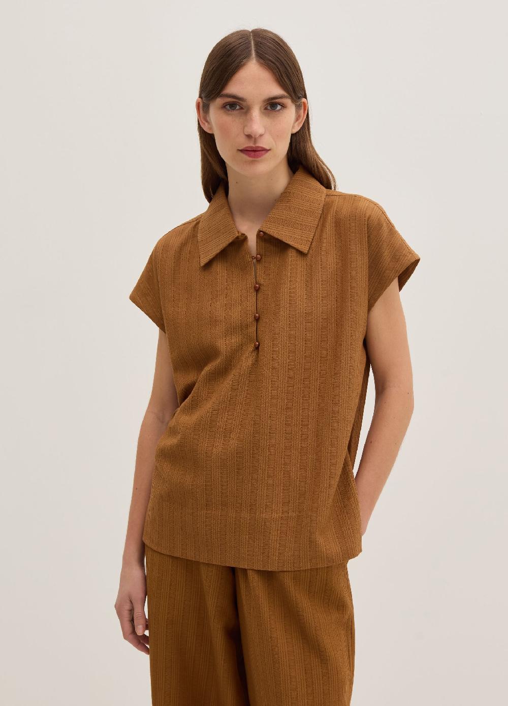 Stefanel Blusa gessata scollo serafino con colletto Vendita