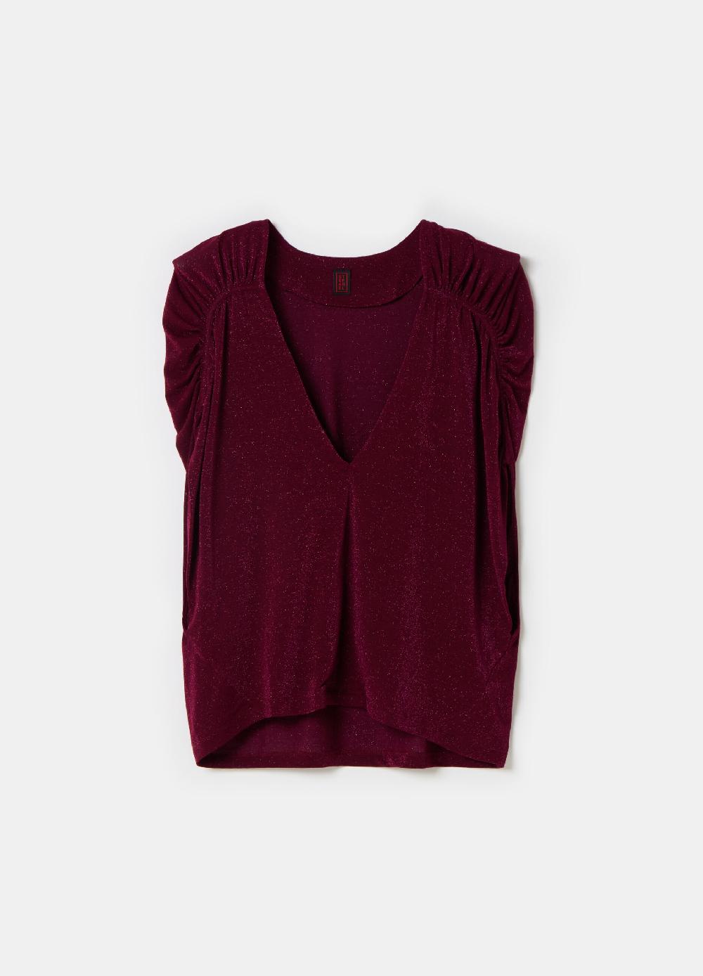 Stefanel T-shirt smanicata in lurex con arricciatura Negozi Online