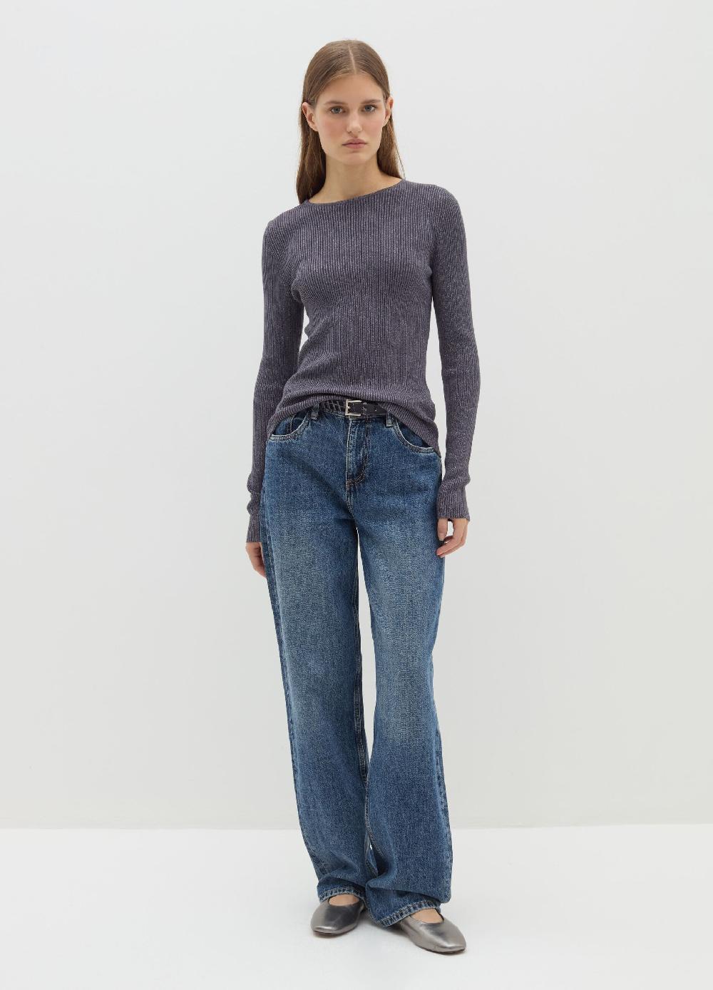 Stefanel T-shirt in lurex a costine con maniche lunghe