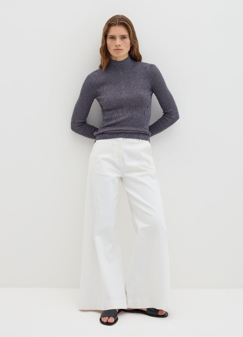 Stefanel T-shirt in lurex a costine con collo alto Offerte giornaliere
