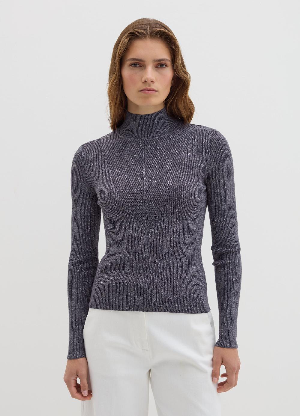 Stefanel T-shirt in lurex a costine con collo alto Offerte giornaliere