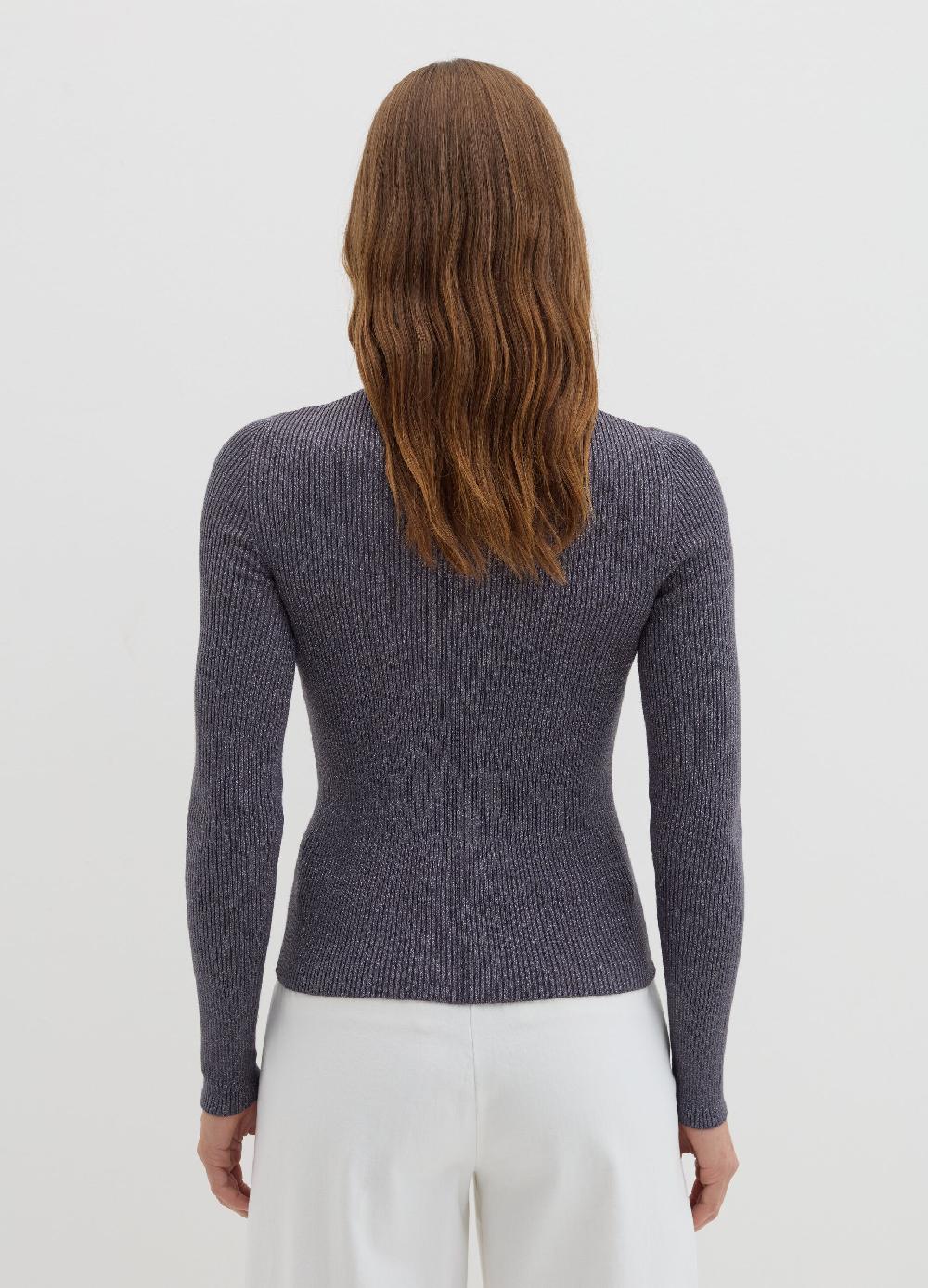 Stefanel T-shirt in lurex a costine con collo alto Offerte giornaliere