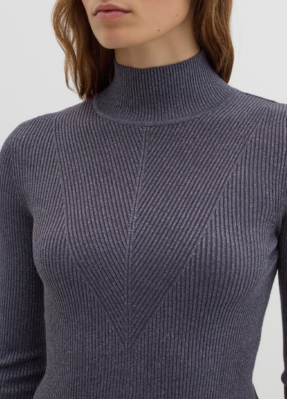 Stefanel T-shirt in lurex a costine con collo alto Offerte giornaliere