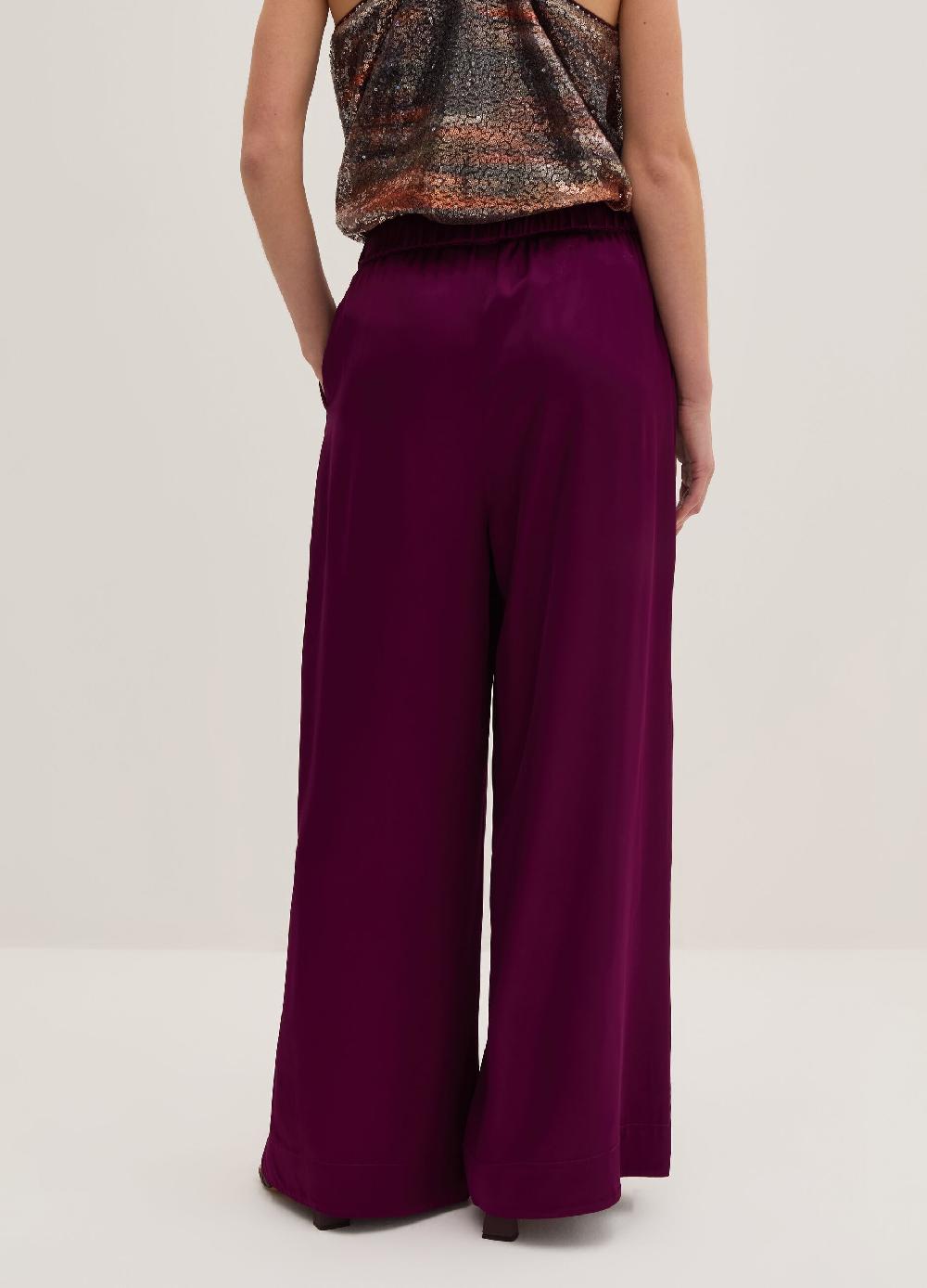 Stefanel Pantalone wide leg in viscosa satin Offerte