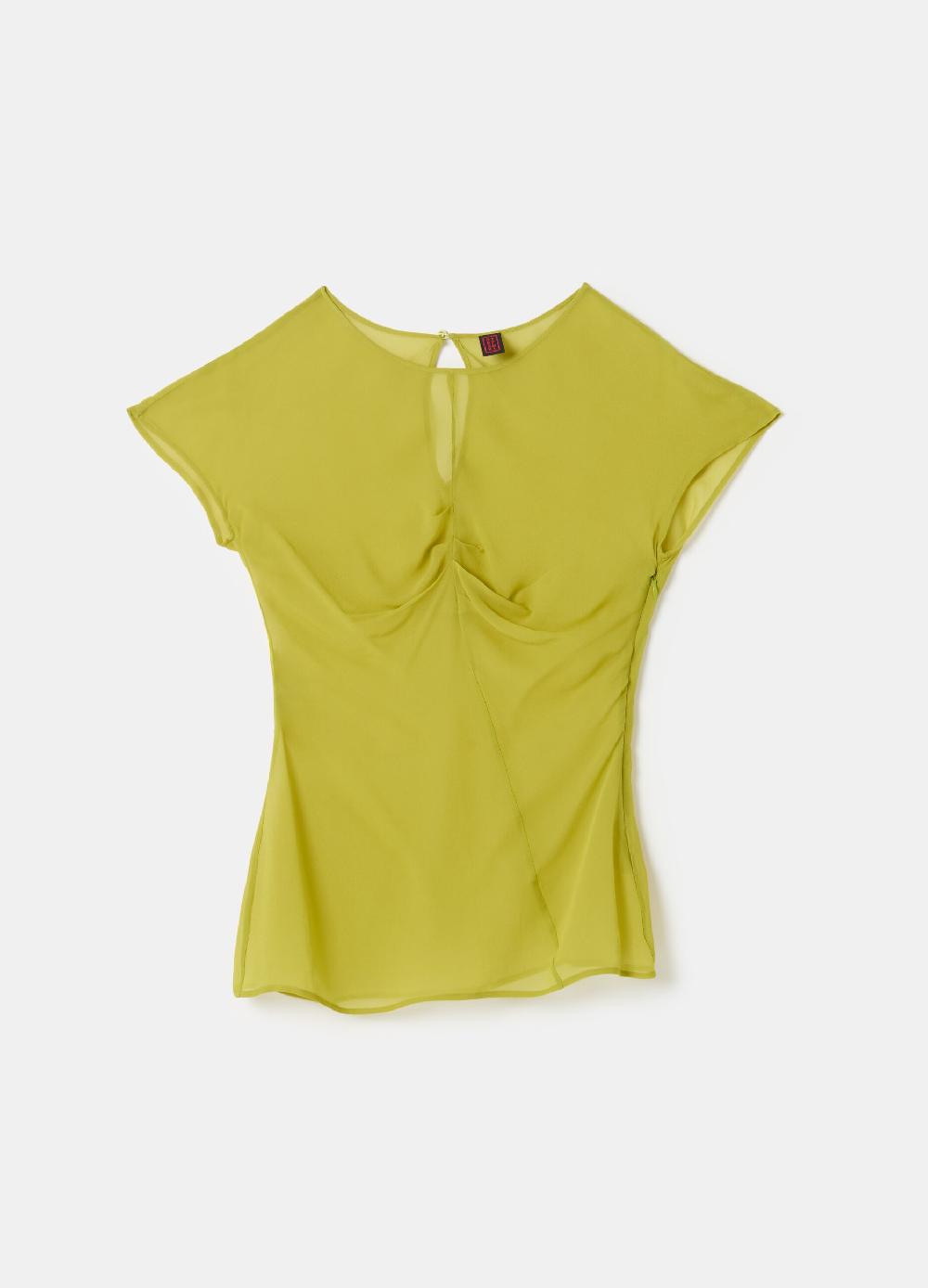 Stefanel T-shirt in georgette con arricciatura Hotsell