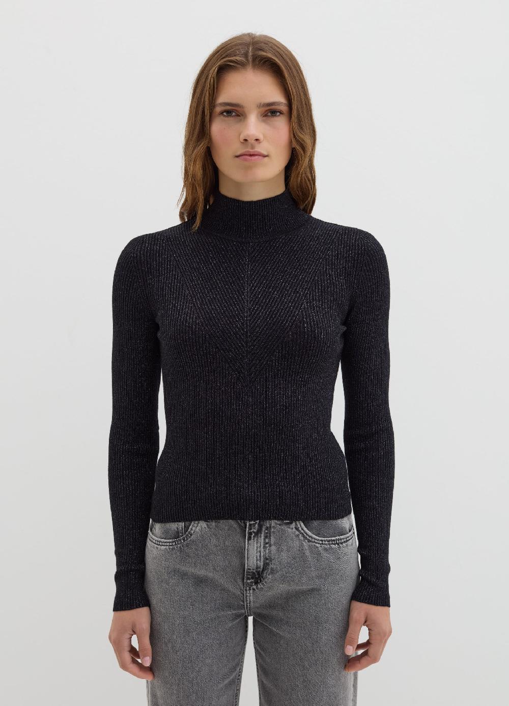Stefanel T-shirt in lurex a costine con collo alto Negozio online di fabbrica