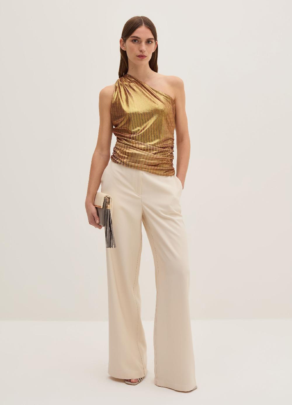 Stefanel Pantalone palazzo wide leg in twill tecnico Offerte stagionali