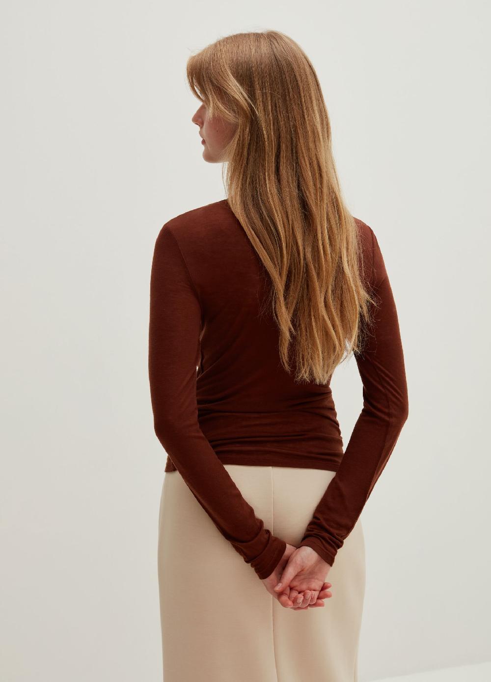 Stefanel T-shirt a collo alto in Lyocell e lana Sconto
