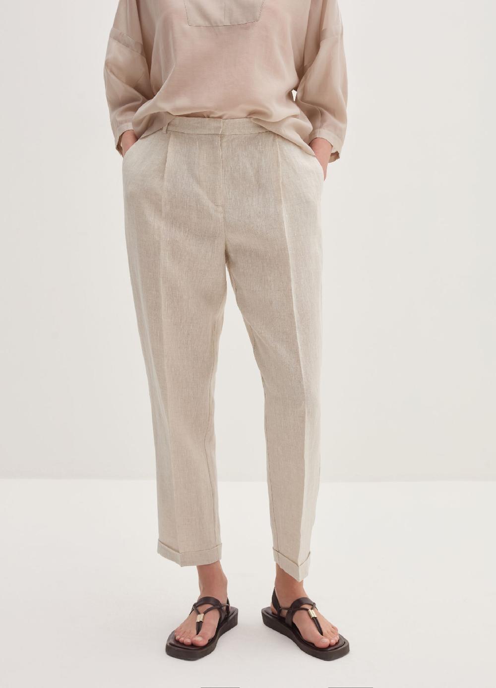 Stefanel Pantalone a sigaretta cropped in lino In Vendita